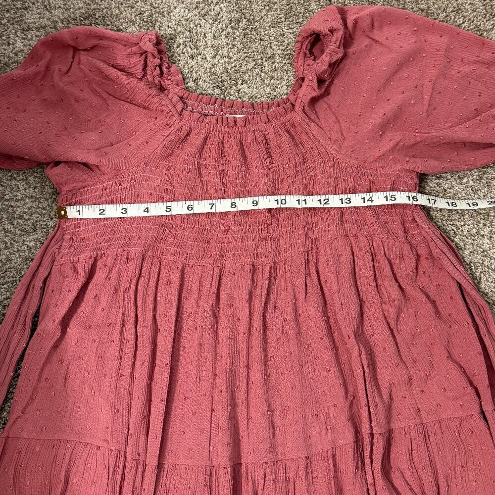 Lapis & Lillies Cottage Dress Women's Size Large Pink Midi Length Smocking JCD - Picture 5 of 9